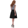 Belle Poque Femmes Retro Vintage Black Style Stripe Pattern Semelle en Triplet A-Line Robe d'été BP000312-1